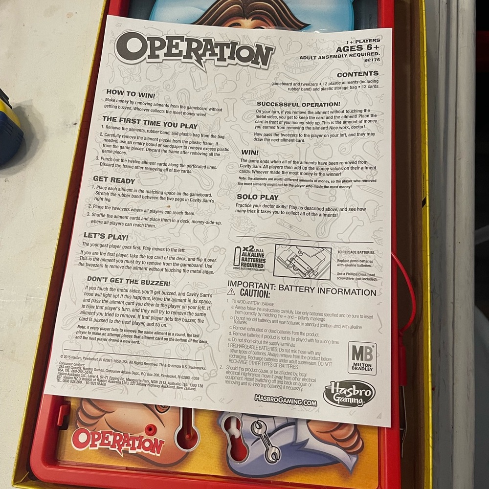 Hasbro Operation Game - Vibrant Red, Blue, and Yellow - Picture 4 of 12